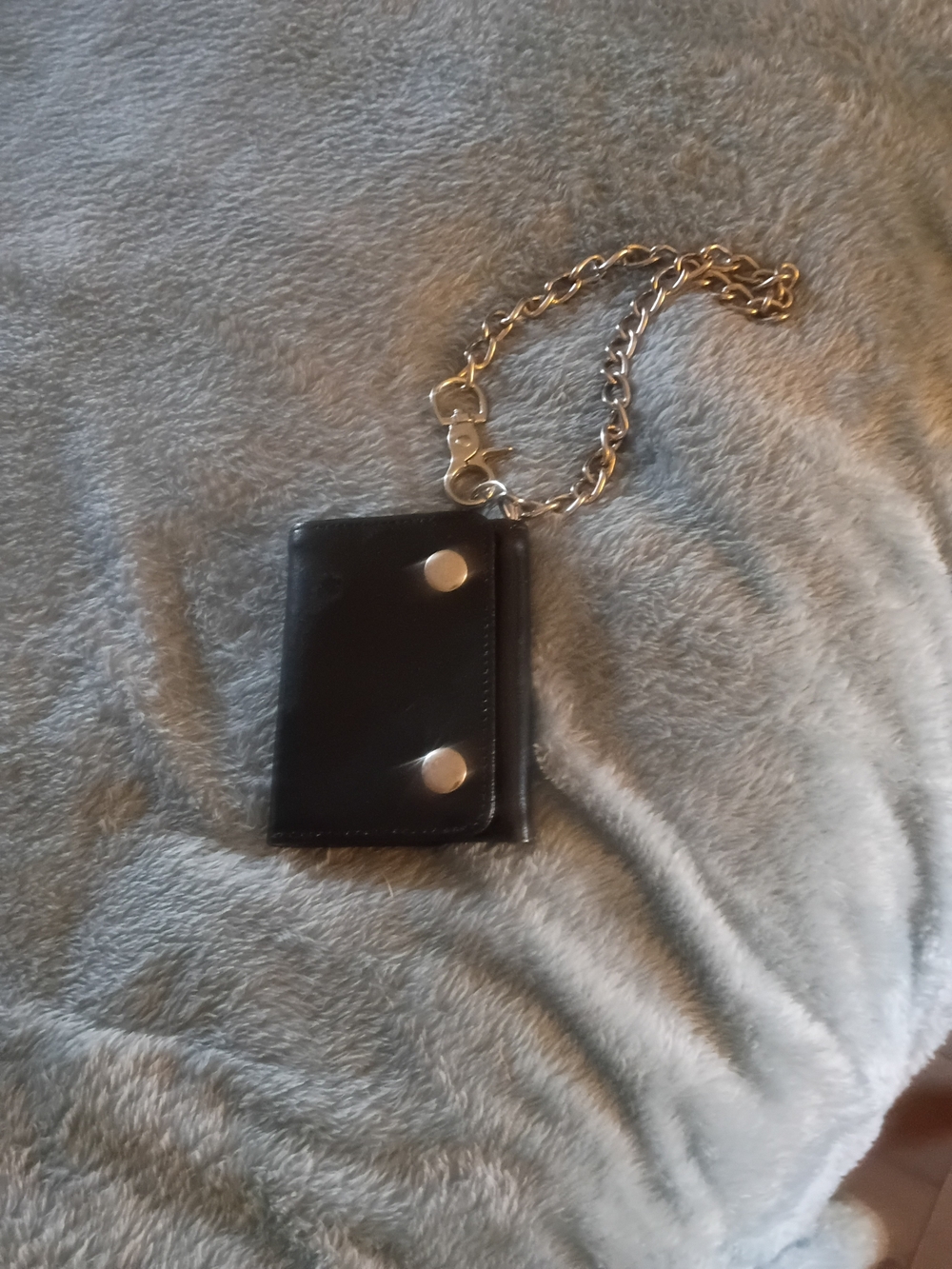 Black Leather Biker Wallet with Gold Chain
